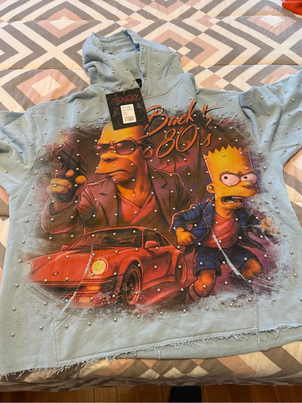 Stray Back to the 80s Simpsons Graphic Hoodie - Light Blue with Red Accents